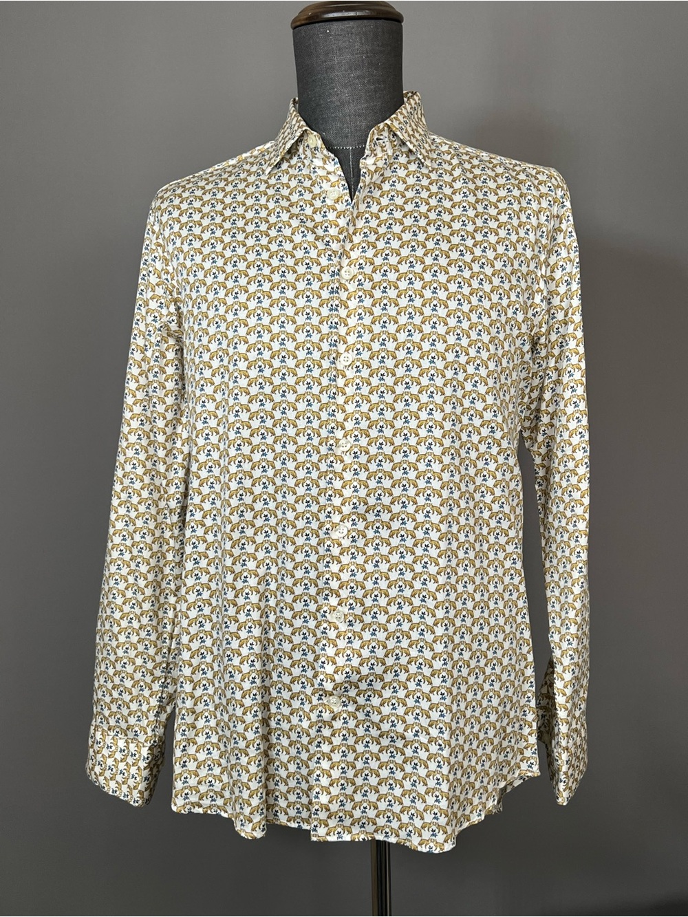 ETRO men’s 41 fitted slim cream luxury dress shirt